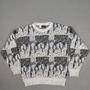 Vintage Kensington Italian Wool Blend Knit Sweater Men Medium Crewneck Abstract